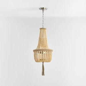 Safavieh WYNNE, Rustic 2-Light Pendant with Adjustable Height, Iron & Wood Bead Design for Cozy Lighting PND4082A