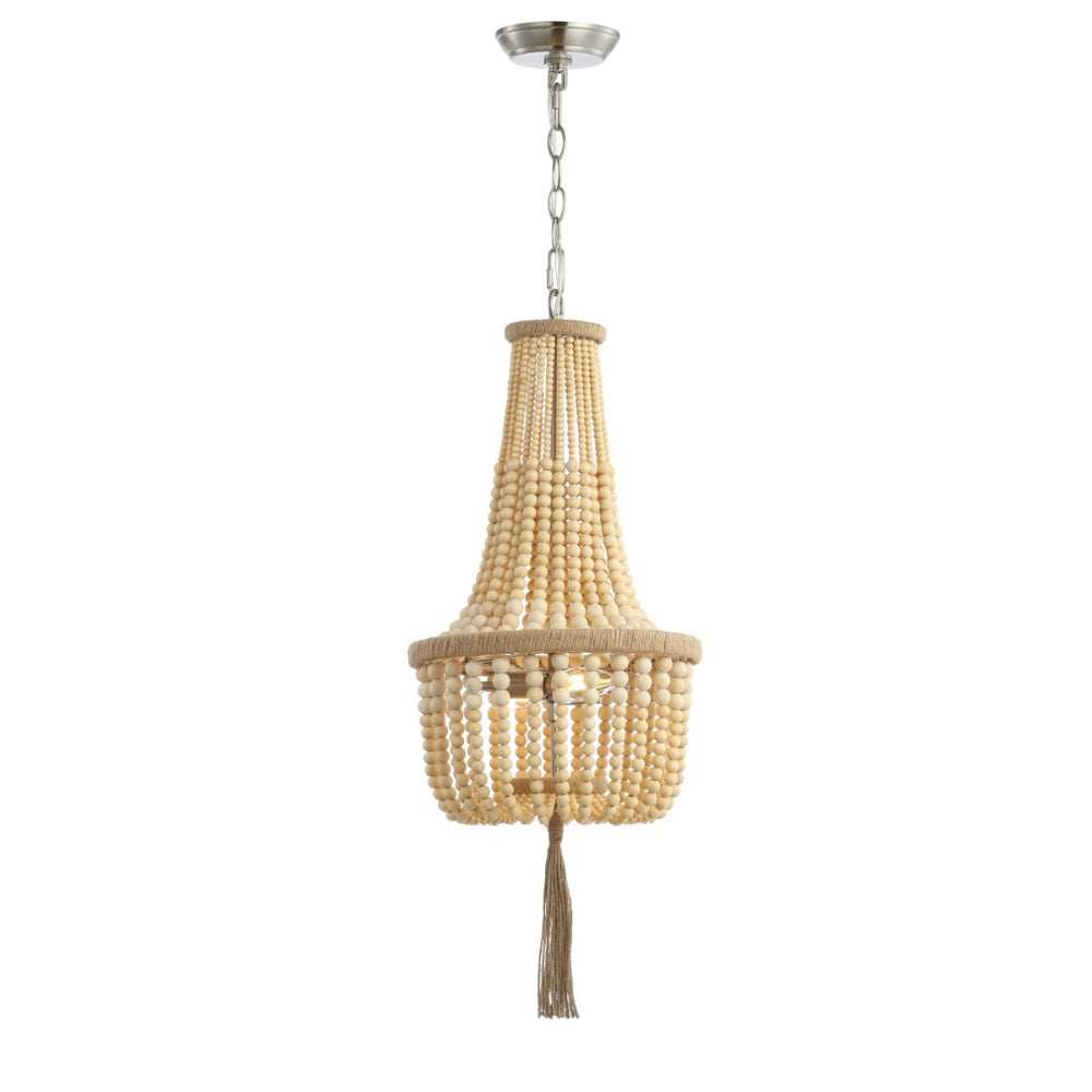 Safavieh WYNNE, Rustic 2-Light Pendant with Adjustable Height, Iron & Wood Bead Design for Cozy Lighting PND4082A