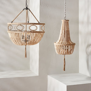 Safavieh WHITLEY, 4-Light Extendable Pendant - Rustic Bronze & Wood Bead Design for Dining & Living Spaces PND4085A