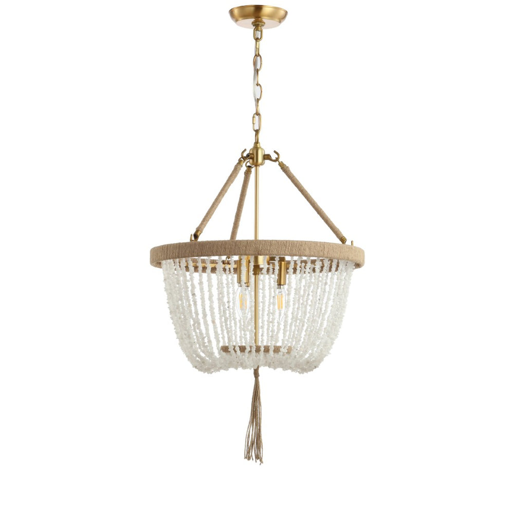 Safavieh CYDNEY, 3-Light Extendable Pendant - White & Natural Iron/Stone/Rope Design for Versatile Spaces PND4083A