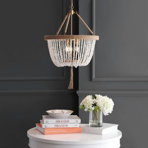 Safavieh CYDNEY, 3-Light Extendable Pendant - White & Natural Iron/Stone/Rope Design for Versatile Spaces PND4083A