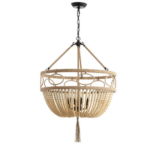 Safavieh WHITLEY, 4-Light Extendable Pendant - Rustic Bronze & Wood Bead Design for Dining & Living Spaces PND4085A