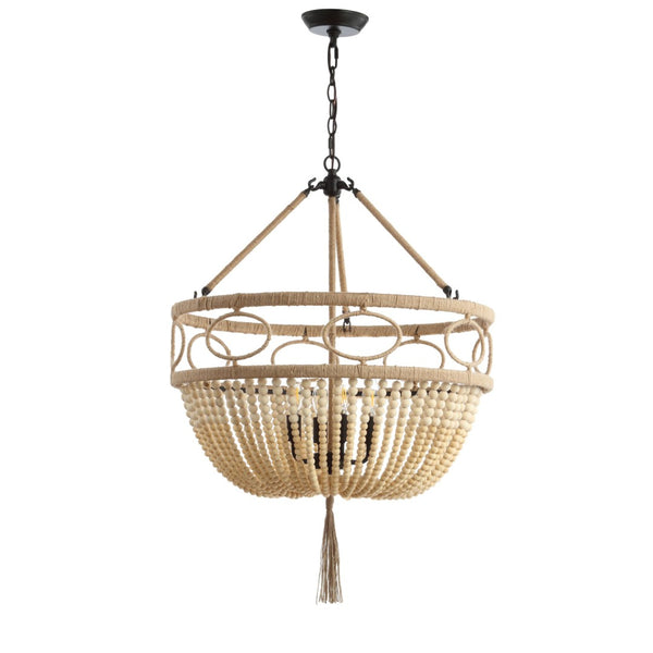 Safavieh WHITLEY, 4-Light Extendable Pendant - Rustic Bronze & Wood Bead Design for Dining & Living Spaces PND4085A