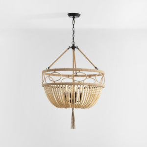 Safavieh WHITLEY, 4-Light Extendable Pendant - Rustic Bronze & Wood Bead Design for Dining & Living Spaces PND4085A