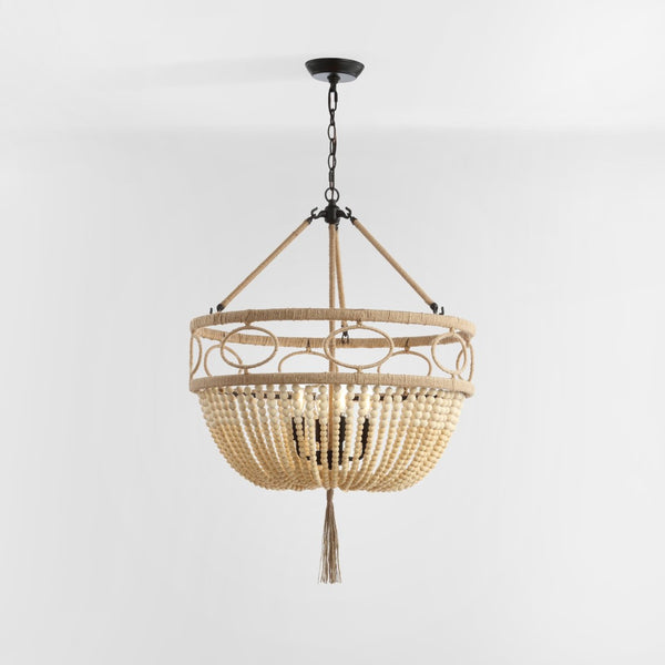Safavieh WHITLEY, 4-Light Extendable Pendant - Rustic Bronze & Wood Bead Design for Dining & Living Spaces PND4085A
