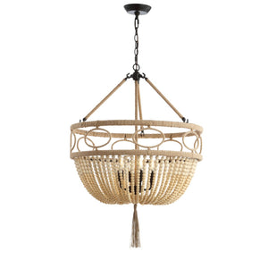 Safavieh WHITLEY, 4-Light Extendable Pendant - Rustic Bronze & Wood Bead Design for Dining & Living Spaces PND4085A