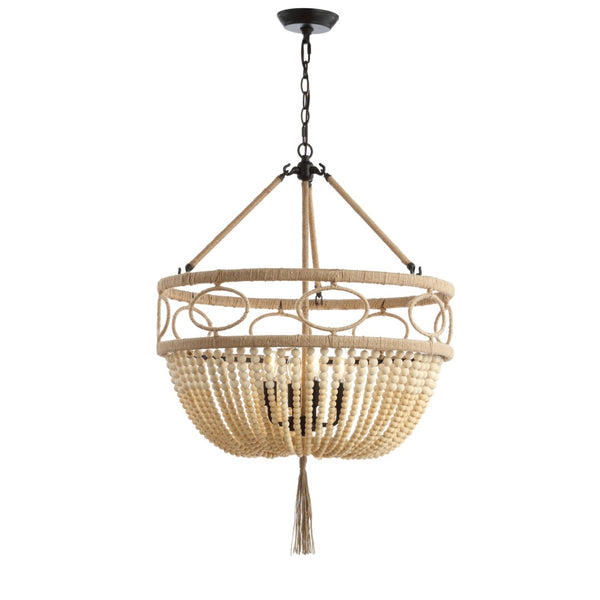 Safavieh WHITLEY, 4-Light Extendable Pendant - Rustic Bronze & Wood Bead Design for Dining & Living Spaces PND4085A
