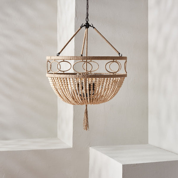 Safavieh WHITLEY, 4-Light Extendable Pendant - Rustic Bronze & Wood Bead Design for Dining & Living Spaces PND4085A