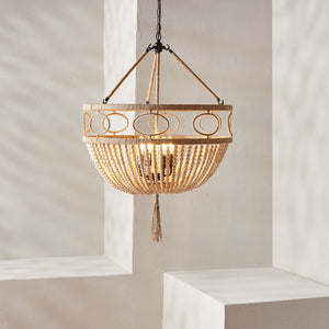 Safavieh WHITLEY, 4-Light Extendable Pendant - Rustic Bronze & Wood Bead Design for Dining & Living Spaces PND4085A