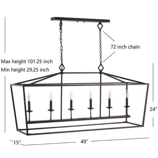 Safavieh PRENER, 6-Light Extendable Pendant in Oil-Rubbed Bronze - Elegant Iron Fixture for Dining & Living Spaces PND4088A