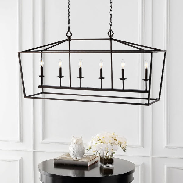 Safavieh PRENER, 6-Light Extendable Pendant in Oil-Rubbed Bronze - Elegant Iron Fixture for Dining & Living Spaces PND4088A