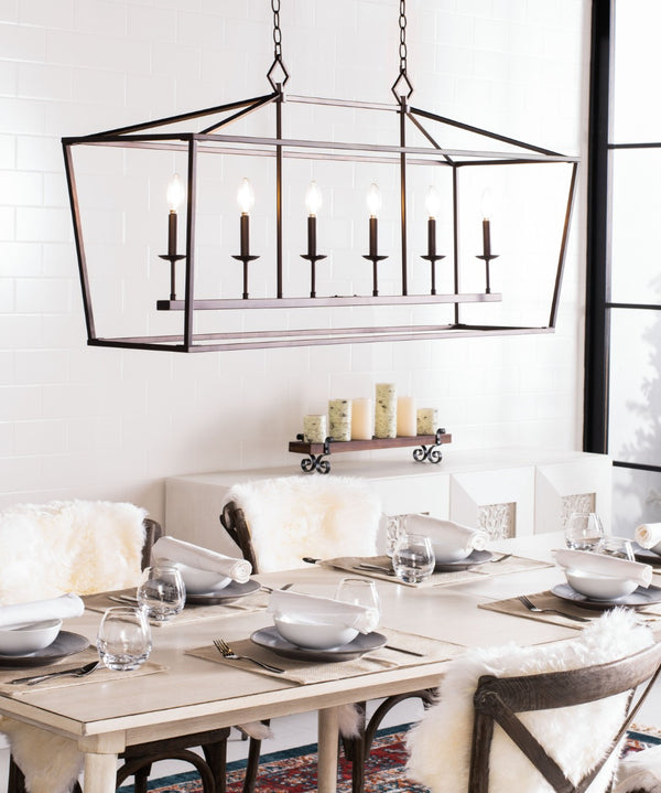 Safavieh PRENER, 6-Light Extendable Pendant in Oil-Rubbed Bronze - Elegant Iron Fixture for Dining & Living Spaces PND4088A
