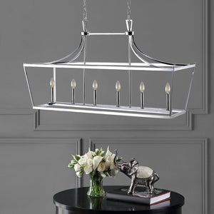 Safavieh ARORIS, 6-Light Extendable Pendant Light Fixture for Modern Homes – Adjustable Height & Stylish Design Chrome PND4093B