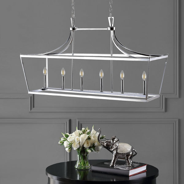 Safavieh ARORIS, 6-Light Extendable Pendant Light Fixture for Modern Homes – Adjustable Height & Stylish Design Chrome PND4093B