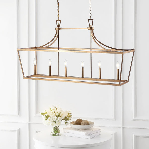 Safavieh ARORIS, 6-Light Extendable Pendant Light Fixture for Modern Homes – Adjustable Height & Stylish Design Gold PND4093C