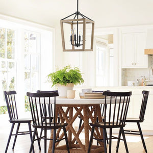 Safavieh VALDIS, VALDIS 4-Light Extendable Pendant - Natural Wood & Black Iron Fixture for Modern Home Interiors PND4096A