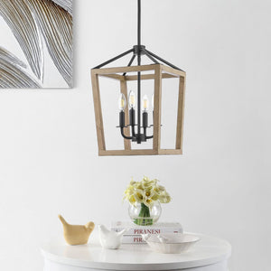 Safavieh VALDIS, VALDIS 4-Light Extendable Pendant - Natural Wood & Black Iron Fixture for Modern Home Interiors PND4096A