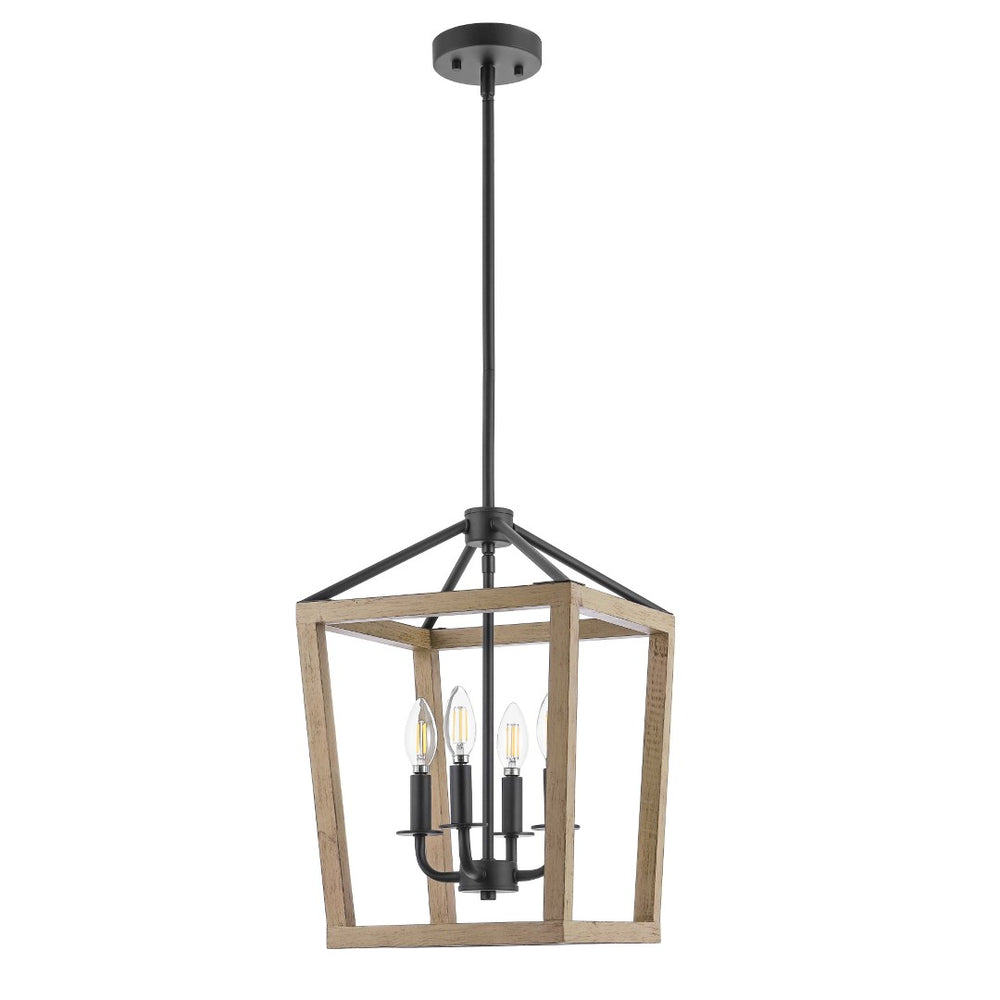 Safavieh VALDIS, VALDIS 4-Light Extendable Pendant - Natural Wood & Black Iron Fixture for Modern Home Interiors PND4096A