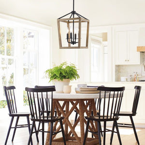 Safavieh VALDIS, VALDIS 4-Light Extendable Pendant - Natural Wood & Black Iron Fixture for Modern Home Interiors PND4096A