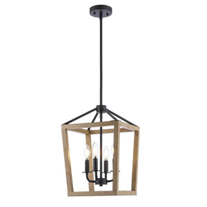 Safavieh VALDIS, VALDIS 4-Light Extendable Pendant - Natural Wood & Black Iron Fixture for Modern Home Interiors PND4096A