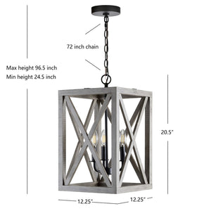 Safavieh RABEA, 3-Light Extendable Pendant - Black Iron & Wood Accent Fixture for Modern Homes & Spaces PND4097A