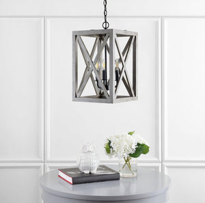 Safavieh RABEA, 3-Light Extendable Pendant - Black Iron & Wood Accent Fixture for Modern Homes & Spaces PND4097A