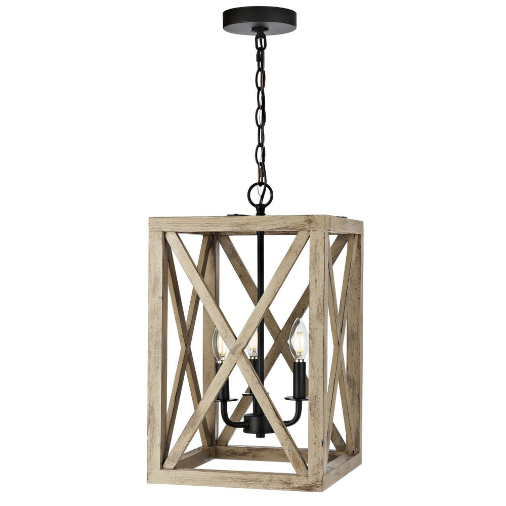 Safavieh RABEA, 3-Light Extendable Pendant - Black Iron & Wood Accent Fixture for Modern Homes & Spaces PND4097A