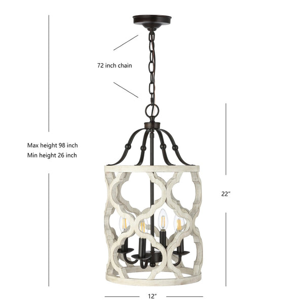 Safavieh QUINBY, Extendable 4-Light Pendant in Oil-Rubbed Bronze with Rustic Wood Accents for Any Space PND4098A