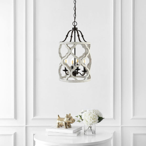 Safavieh QUINBY, Extendable 4-Light Pendant in Oil-Rubbed Bronze with Rustic Wood Accents for Any Space PND4098A