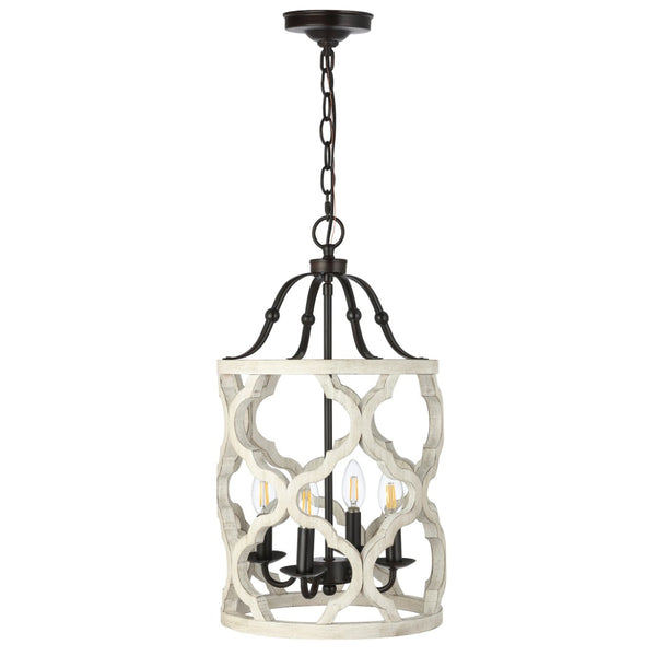 Safavieh QUINBY, Extendable 4-Light Pendant in Oil-Rubbed Bronze with Rustic Wood Accents for Any Space PND4098A