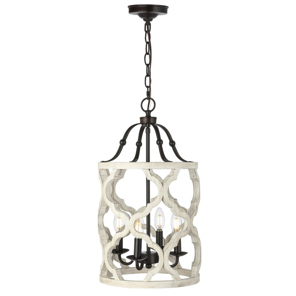 Safavieh QUINBY, Extendable 4-Light Pendant in Oil-Rubbed Bronze with Rustic Wood Accents for Any Space PND4098A