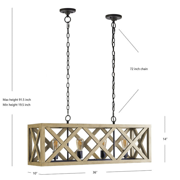 Safavieh SAGAN, 4-Light Extendable Pendant - Natural Wood & Black Iron, Adjustable Height for Stylish Spaces PND4099A