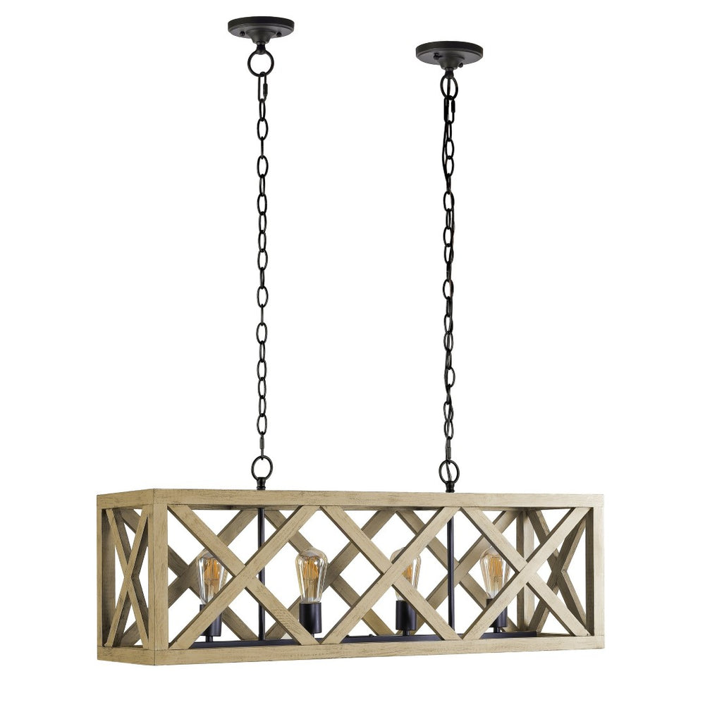 Safavieh SAGAN, 4-Light Extendable Pendant - Natural Wood & Black Iron, Adjustable Height for Stylish Spaces PND4099A