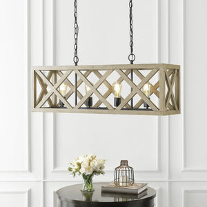 Safavieh SAGAN, 4-Light Extendable Pendant - Natural Wood & Black Iron, Adjustable Height for Stylish Spaces PND4099A