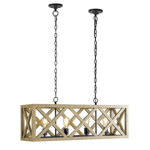 Safavieh SAGAN, 4-Light Extendable Pendant - Natural Wood & Black Iron, Adjustable Height for Stylish Spaces PND4099A