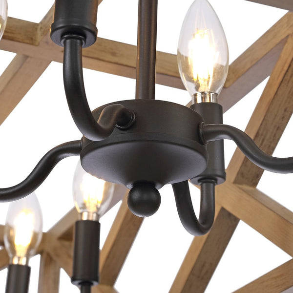 Safavieh QUENTIN, 8-Light Extendable Pendant – Black Wood & Iron, Stylish Fixture for Dining & Living Spaces PND4100A
