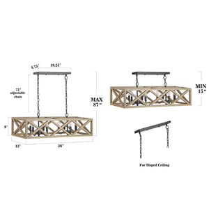 Safavieh QUENTIN, 8-Light Extendable Pendant – Black Wood & Iron, Stylish Fixture for Dining & Living Spaces PND4100A