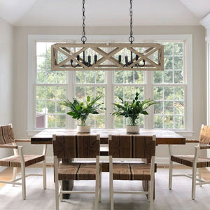 Safavieh QUENTIN, 8-Light Extendable Pendant – Black Wood & Iron, Stylish Fixture for Dining & Living Spaces PND4100A