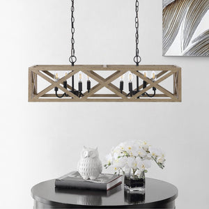 Safavieh QUENTIN, 8-Light Extendable Pendant – Black Wood & Iron, Stylish Fixture for Dining & Living Spaces PND4100A