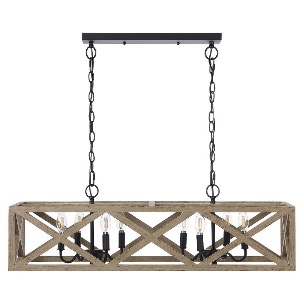 Safavieh QUENTIN, 8-Light Extendable Pendant – Black Wood & Iron, Stylish Fixture for Dining & Living Spaces PND4100A