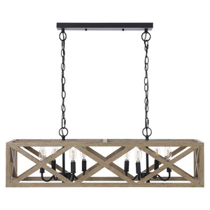 Safavieh QUENTIN, 8-Light Extendable Pendant – Black Wood & Iron, Stylish Fixture for Dining & Living Spaces PND4100A