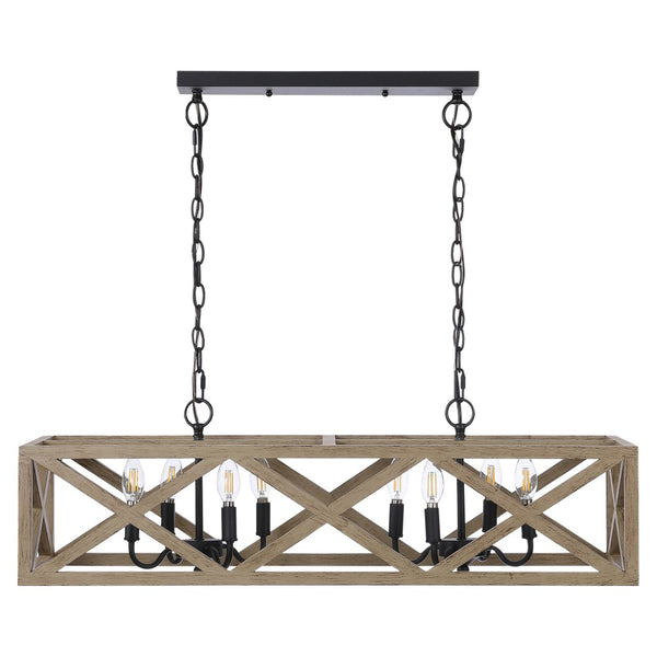 Safavieh QUENTIN, 8-Light Extendable Pendant – Black Wood & Iron, Stylish Fixture for Dining & Living Spaces PND4100A
