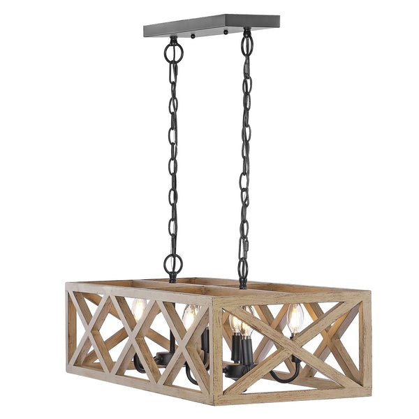 Safavieh QUENTIN, 8-Light Extendable Pendant – Black Wood & Iron, Stylish Fixture for Dining & Living Spaces PND4100A