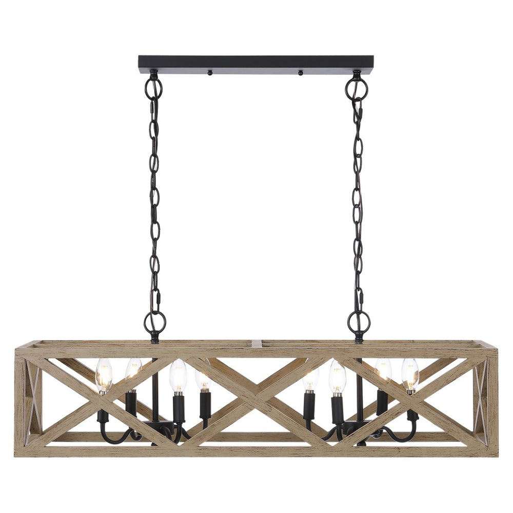 Safavieh QUENTIN, 8-Light Extendable Pendant – Black Wood & Iron, Stylish Fixture for Dining & Living Spaces PND4100A