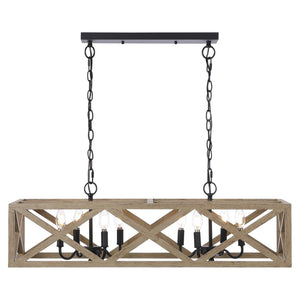 Safavieh QUENTIN, 8-Light Extendable Pendant – Black Wood & Iron, Stylish Fixture for Dining & Living Spaces PND4100A