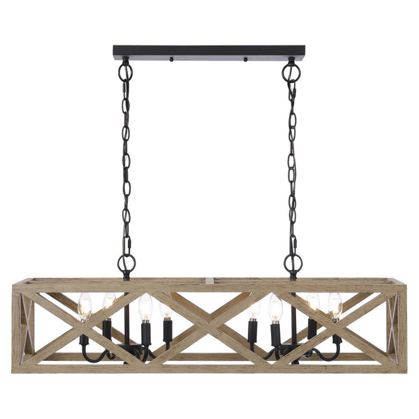 Safavieh QUENTIN, 8-Light Extendable Pendant – Black Wood & Iron, Stylish Fixture for Dining & Living Spaces PND4100A