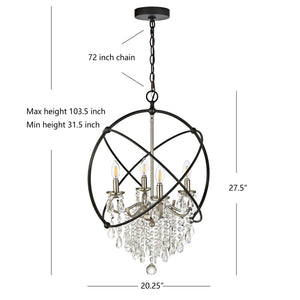 Safavieh SABINA, Extendable 4-Light Pendant - Elegant Bronze & Crystal Design for Dining & Living Spaces PND4101A
