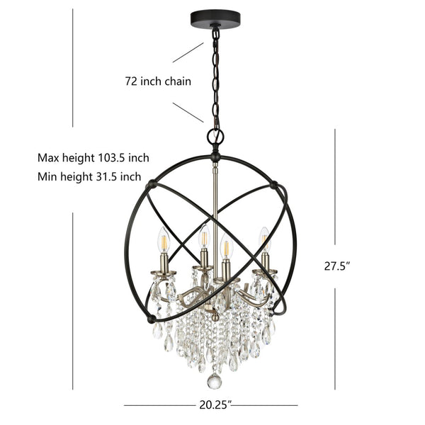 Safavieh SABINA, Extendable 4-Light Pendant - Elegant Bronze & Crystal Design for Dining & Living Spaces PND4101A