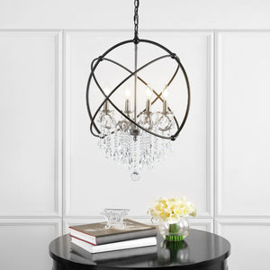 Safavieh SABINA, Extendable 4-Light Pendant - Elegant Bronze & Crystal Design for Dining & Living Spaces PND4101A