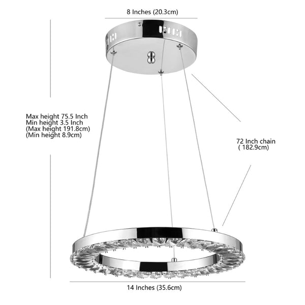 Safavieh MESSON, Modern 14-Inch Chrome LED Pendant Light - Adjustable, Sleek Design for Elegant Interiors PND4102A